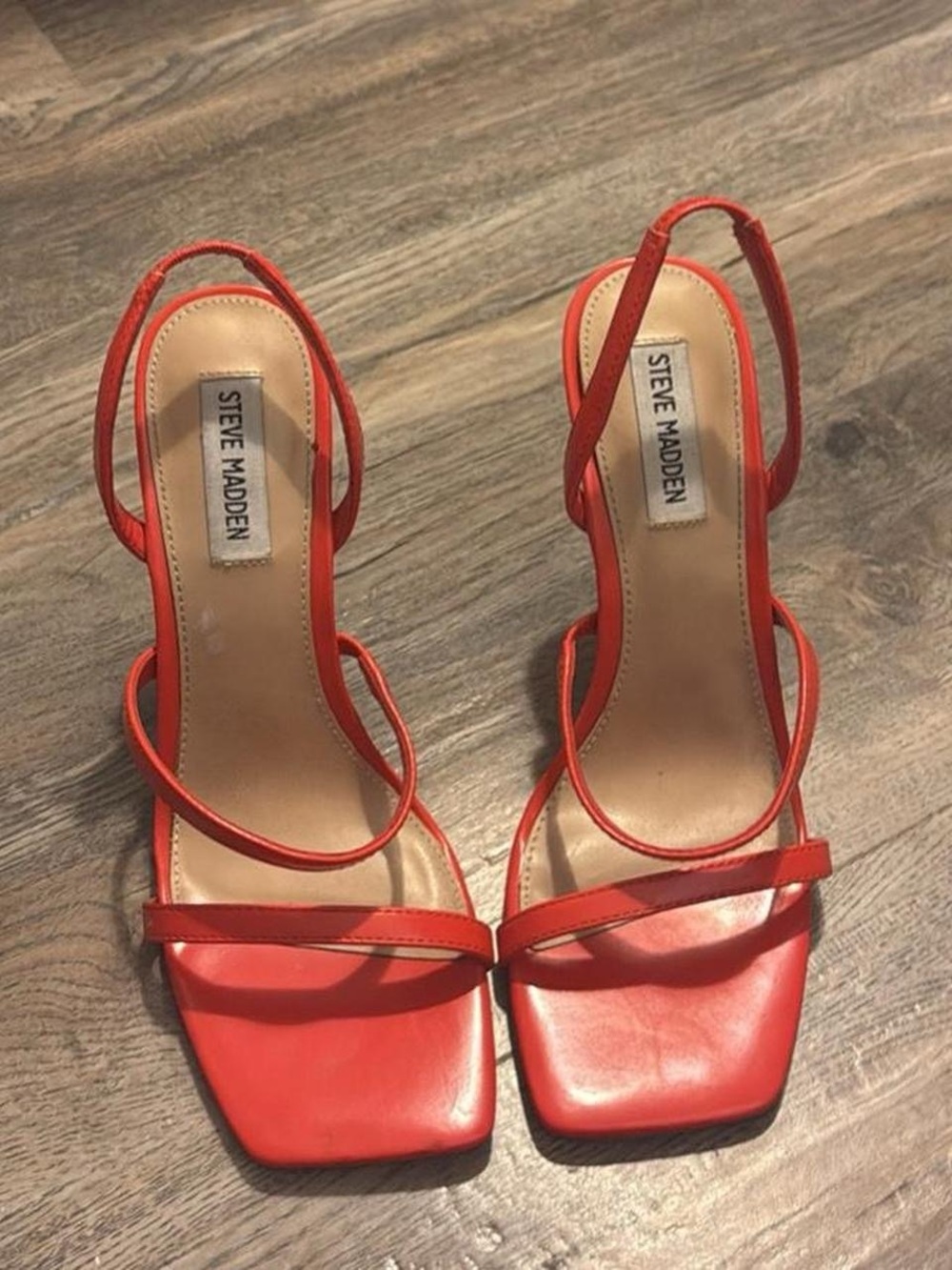Steve Madden Red Square-Toe Strappy Slingback Sandals